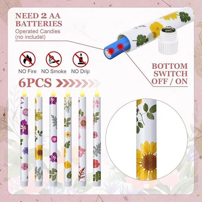 Nuanchu 6 Pcs Floral Taper Candles 10.6 Inch Pastel Flameless Candle Battery Operated Dried Flower Candlestick LED Pressed Floral Candlestick for Summer Home Wedding Dining Garden Party Decoration by GreenHaven Gardens