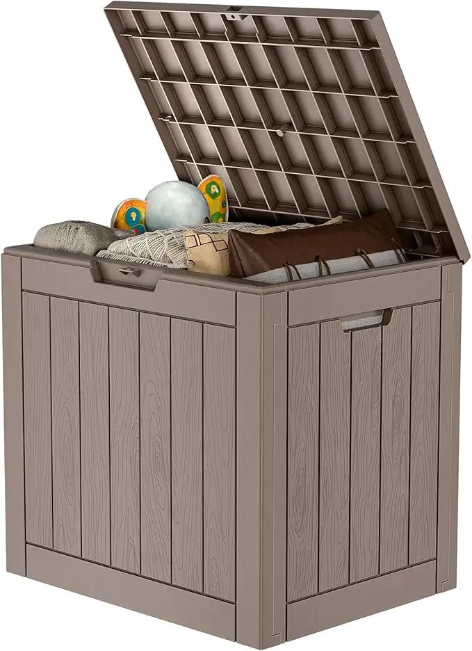 31 Gallon Waterproof Outdoor Storage Box,Resin Deck Box,Lockable Outside Storage Box Container for Patio Furniure,Garden Tools (31 Gallon,Grey) by GreenHaven Gardens