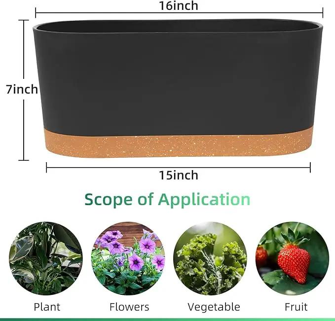QCQHDU 16" L x 7.6" W x 7" H Window Planter Box, 2 Pack Self Watering Pots for Indoor Plants with Drainage Holes & Saucer, Outdoor Flower Pots Home Garden Modern Decor by GreenHaven Gardens