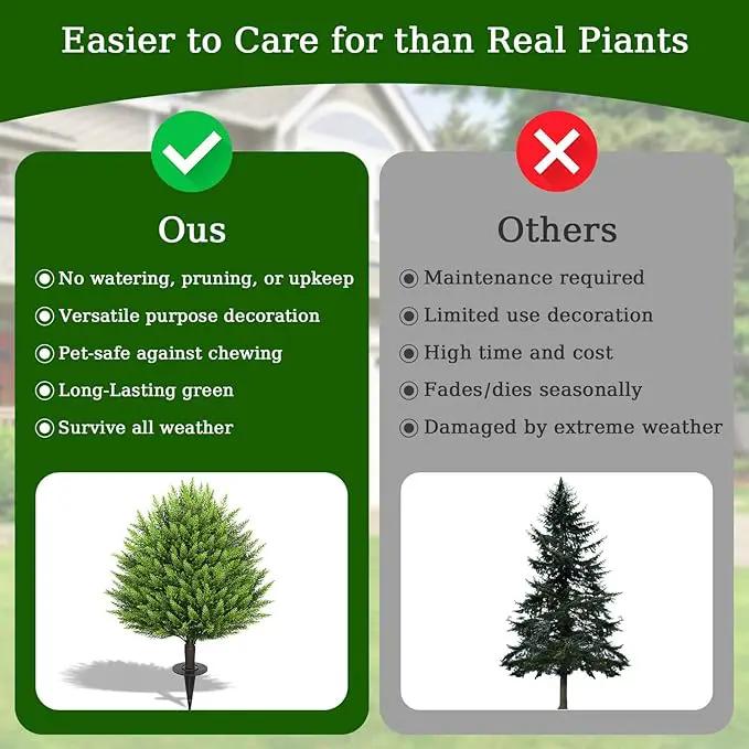 31" Artificial Cedar Topiary Ball Trees with Ground Spike,2 Pack Fake Pine Shrubs Bushes, UV Resistant Faux Evergreen Cypress Tree Plants for Indoor Outdoor Planters Front Porch Garden Decor by GreenHaven Gardens