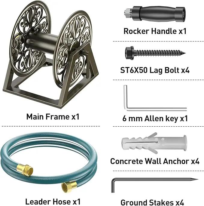 GOFORWILD Garden Wall/Floor Mount Hose Reel, Decorative Hose Reel, Garden Heavy-Duty Water Hose Holder Winder, Holds 200-Feet of 5/8-Inch Hose by GreenHaven Gardens