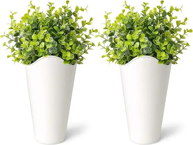 Dahey 2 Pack Galvanized Metal Wall Planter with Artificial Eucalyptus Farmhouse Style Hanging Wall Vase Planters Flowers Holder for Country Rustic Home Wall Decor,White by GreenHaven Gardens
