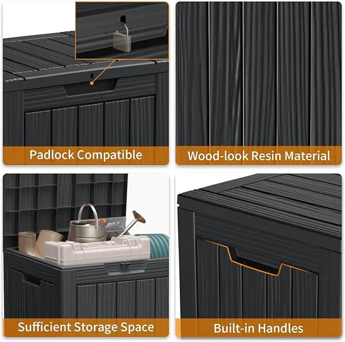 28 Gallon Resin Deck Box, Lockable Outdoor Storage Box for Patio Cushions Storage Furniture,Garden Tools, Pool Supplies, Weatherproof and UV Resistant（Black） by GreenHaven Gardens