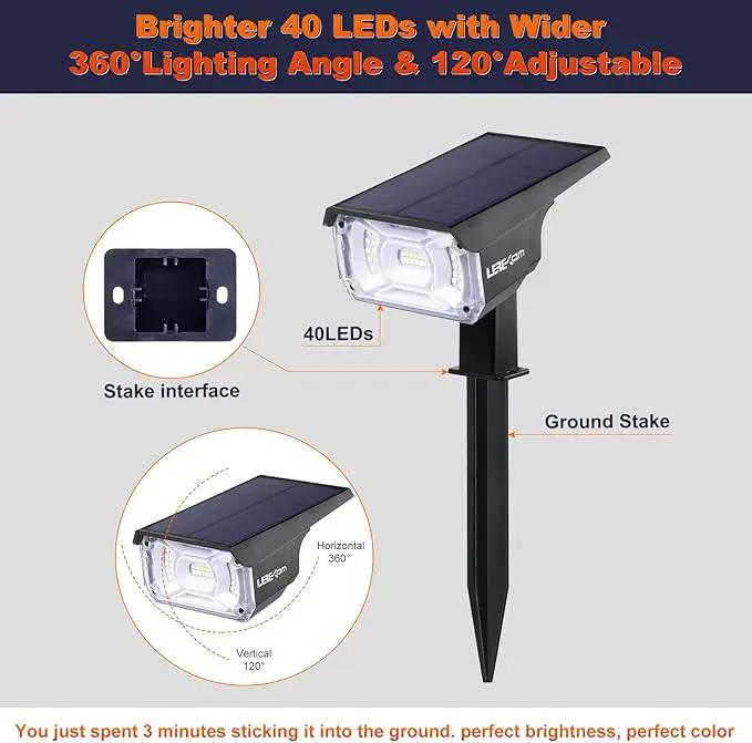 Solar Spot Lights, IP65 Waterproof 40 LEDs Landscape Spotlights,USB & Solar Powered Wall Lights Dark Sensing Auto On/Off,3 Modes Outdoor Solar Garden Lights for Yard Porch 2 Pack by GreenHaven Gardens