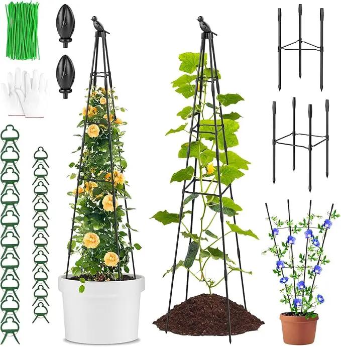 2 Pack Garden Trellis for Climbing Plants Outdoor, 79"/6.6ft Tall Rustproof Tomato Trellis, PE Coated Metal Plant Trellis Indoor, Tower Trellis for Potted Plants Flowers Vines Vegetables by GreenHaven Gardens