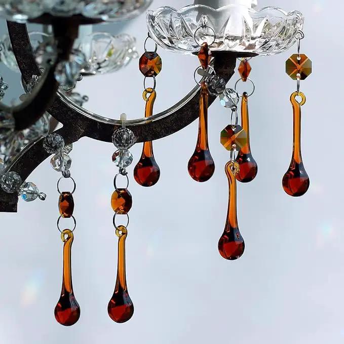 12pcs Raindrop Crystal Chandelier Parts, 53mm Hanging Crystals Glass Beads for Window, Curtain Decoration (Amber) by GreenHaven Gardens