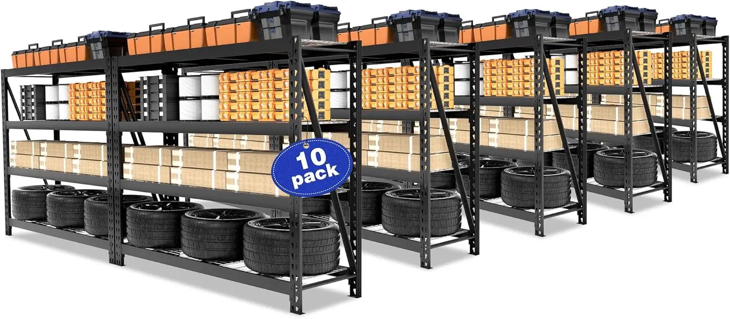 WORKPRO 68" Ultra Wide 4-Tier Metal Garage Shelving Unit, 68"W x 24"D x 65"H, 7200 LBS Capacity, Heavy Duty Storage Utility Rack, Industrial Adjustable Shelves for Shop Warehouse Basement, Pack of 10 by GreenHaven Gardens