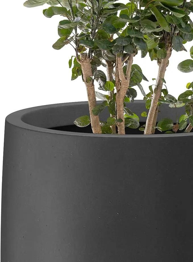 Kante 21.7" H Burnished Black Tall Planter, Large Outdoor Indoor Decorative Pot with Drainage Hole and Rubber Plug, Modern Round Taper Style for Home and Patio by GreenHaven Gardens
