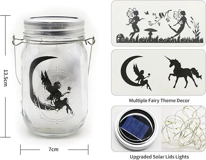 8 Pack Fairy Star Firefly Jar Lids Lights,Solar Fairy String Lids Lights（No Jars）,Waterproof Lantern Mason String Solar Lights with Hangers for Regular Mouth Jars Christmas Gifts(Cold White) by GreenHaven Gardens
