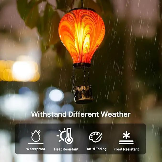 2PCS Solar Hot Air Balloon Lantern with Flame Flickering Light Tie-Dye Glass Hot Air Balloon Solar Lanterns Outdoor Waterproof Hanging Garden Light for Patio Porch Yard Decor,Gift for Women by GreenHaven Gardens