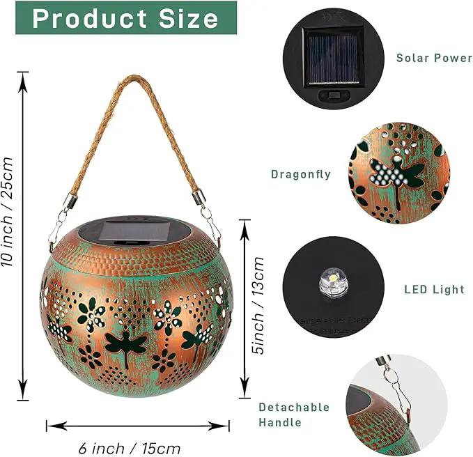 Starsoul 2 Pack Solar Lanterns Waterproof Outdoor, Dragonfly Hollow Out Metal Decoractive Hanging Solar Lantern Lights for Outside Garden Yard Porch Tabletop Patio Decor, Gardening Gifts for Women Mom by GreenHaven Gardens