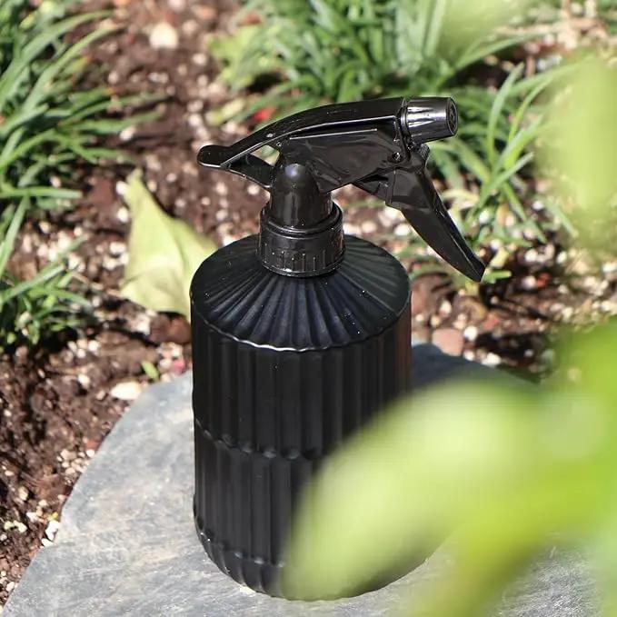 OFFIDIX Glass Spray Bottle, Pressure Watering Can, Indoor Plant Mister, Adjustable Nozzle Watering Glass 0.45L/15.22oz Spray Bottle for Garden Plants Cleaning Solutions (Black) by GreenHaven Gardens