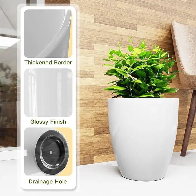 QCQHDU Plant Pots Set of 2 Pack,10 Inch Plant Pot for Indoor and Outdoor Plants with Drainage Hole,Flower Pots Modern Decorative Planter for Garden Plants (White) by GreenHaven Gardens