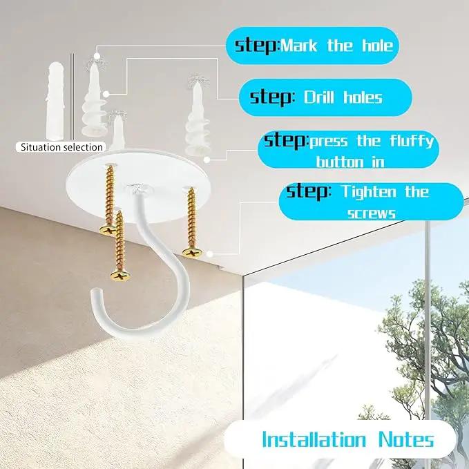 Ceiling Hooks for Hanging Plants- Metal Heavy Duty Wall Mounted Hangers for Hanging Bird Feeders, Planters, Wind Chimes, Include Professional Drywall Anchors (5 Pack) (Bright White) by GreenHaven Gardens