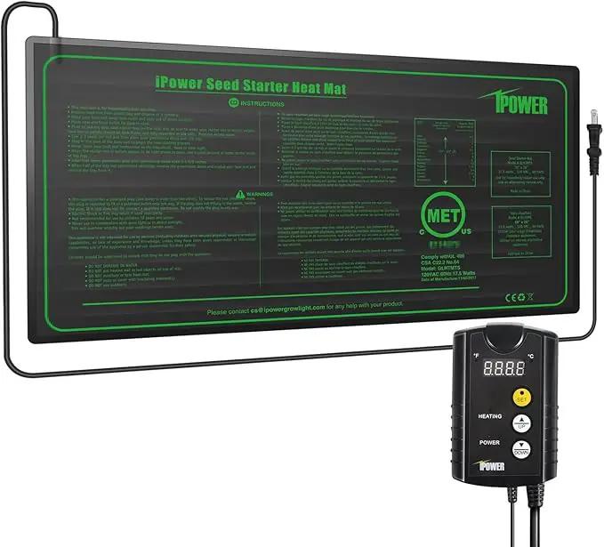 iPower 10" x 20" Warm Hydroponic Seedling Heat Mat and Digital Thermostat Control Combo Set for Seed Germination, Black by GreenHaven Gardens