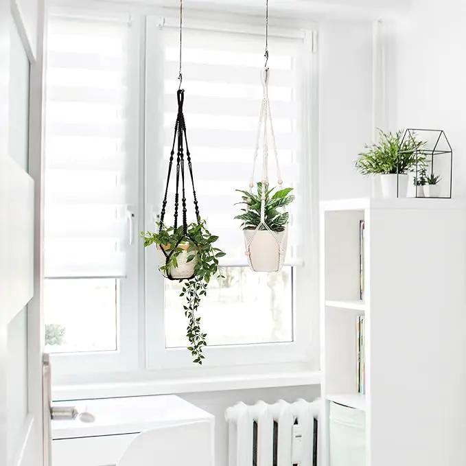 Macrame Plant Hanger Indoor Hanging with Wood Beads Macrame Planters No Tassel for Indoor Outdoor Boho Home Decor 35 Inch (Ivory,2pcs) by GreenHaven Gardens