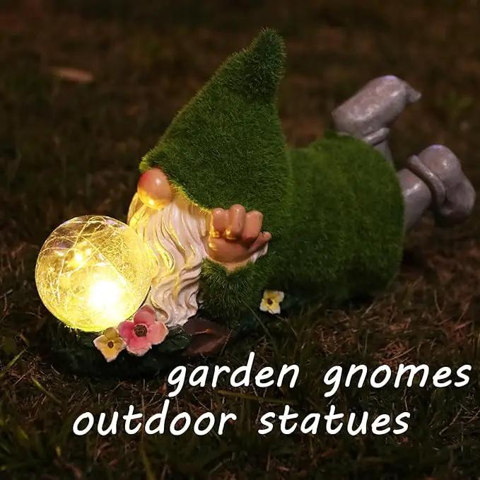 Garden Gnome Statue with Solar Crackle Glass Globe Lights, Resin Gnomes Statue, Patio Yard Lawn Porch Outdoor Garden Decor Christmas Housewarming Gift by GreenHaven Gardens