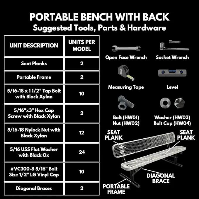Heavy-Duty Portable Outdoor Bench Thermoplastic Coated, Expanded Metal, Commercial-Grade Seating, Made in America (Portable with Back, 8 Ft, Textured Purple) by GreenHaven Gardens