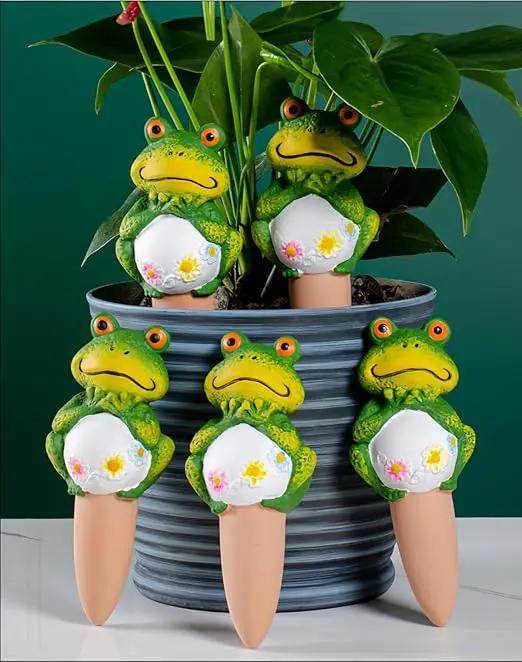 4 Pack Plant Watering Devices, Frog Shape Terracotta Watering Spikes, Vacation Self Watering Planter Insert, Automatic Plant Waterer for Indoor Outdoor Plants (Big Frog) by GreenHaven Gardens