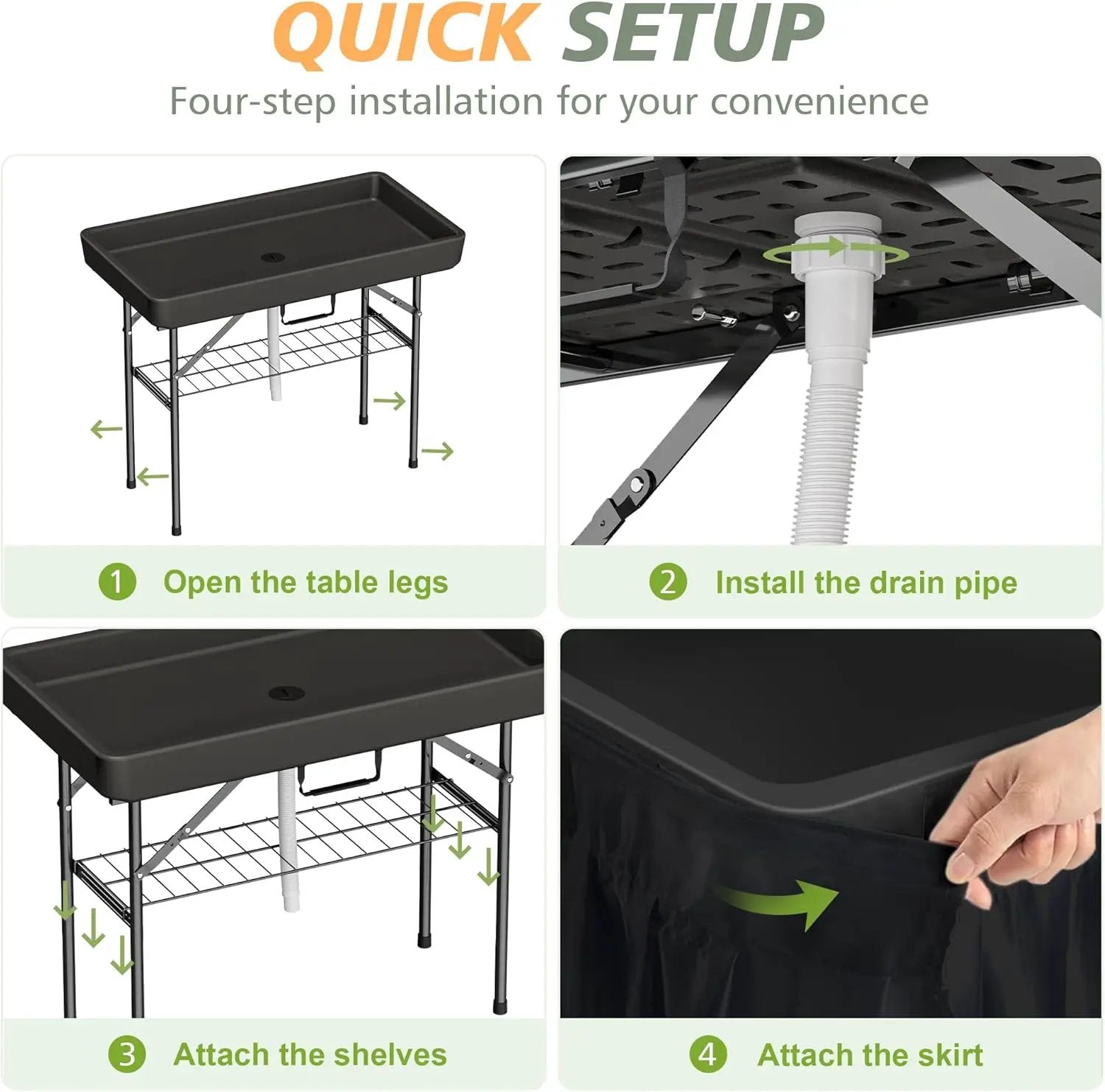 4 Foot Ice Cooler Table with Matching Skirt & Drain Hose, with Iron Stand, Portable Patio Outdoor Chilling Table Portable Bar for Events for Party, Picnic, BBQ, Camping (Black) by GreenHaven Gardens