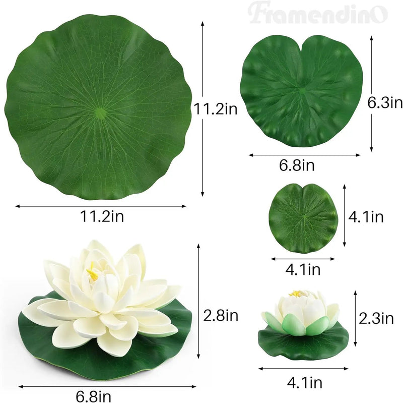 Framendino, 9 Pack Artificial Floating Foam Lotus Flower Decor Realistic Water Lily Pads Ornaments for Ponds Decoration by GreenHaven Gardens