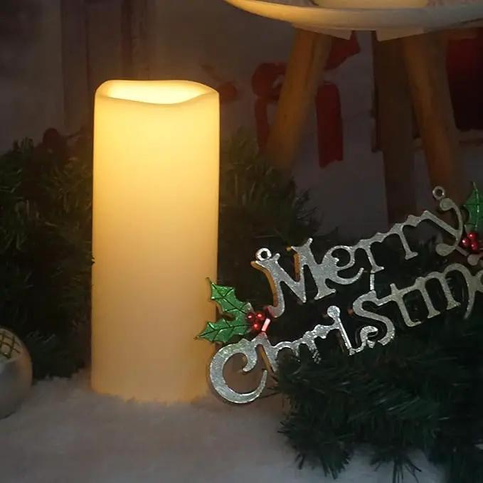 CANDLE CHOICE Waterproof Outdoor Battery Operated Flameless Candle with Timer Large Plastic Resin Bright Flickering Electric LED Pillar Lantern Patio Garden Wedding Christmas Decorations 4”(D)x10”(H) by GreenHaven Gardens