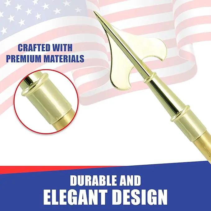 Super Tough Indoor Flag Pole kit 9ft - Army Spear - Gold Texture Base - Aluminum Flagpole with Brass Finish - Heavy Duty Inside House Flagstaff - Interior Shaft and Stand - No Ensign Included by GreenHaven Gardens