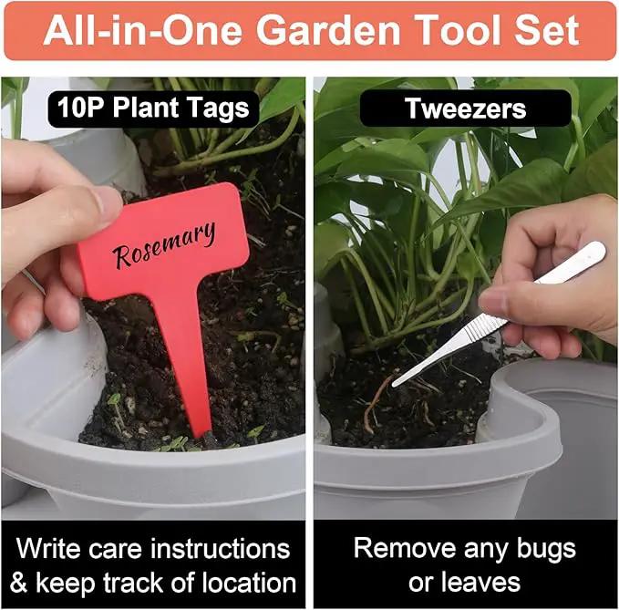 Vertical Planter, 7 Tier Stackable Strawberry Planter with Garden Tool Set, Movable Indoor/Outdoor Garden Herb Pot for Growing Vegetables and Succulents, Gray by GreenHaven Gardens