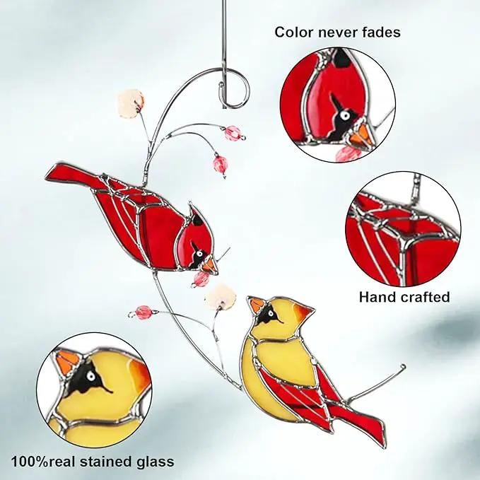 Cardinal Suncatchers Stained Glass for Window Hangings, Cardinal Sun Catchers Gifts for Women, Red Birds Sun Catchers for Christmas Dec, Cardinal Window Suncatcher Ornament by GreenHaven Gardens
