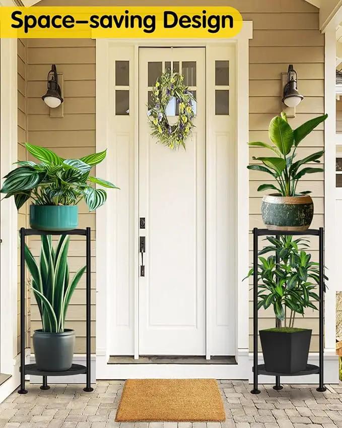Plant Stand Indoor, 2 Tier Plant Stands for Indoor Plants, 30" Tall Flower Stand with Round Wooden Board Modern Plant Shelf for Living Room, Balcony, Deck by GreenHaven Gardens