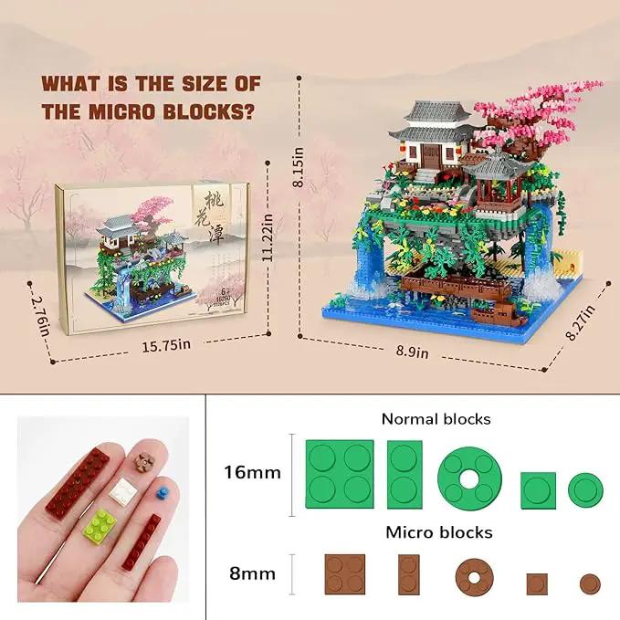 Peach Blossom Pond Micro Mini Building Blocks Set for Adults and Kids, Chinese Architecture Cherry Bonsai Gift Toys with String Lights, Japanese Flowers Tree House Micro Bricks (3320PCS) by GreenHaven Gardens