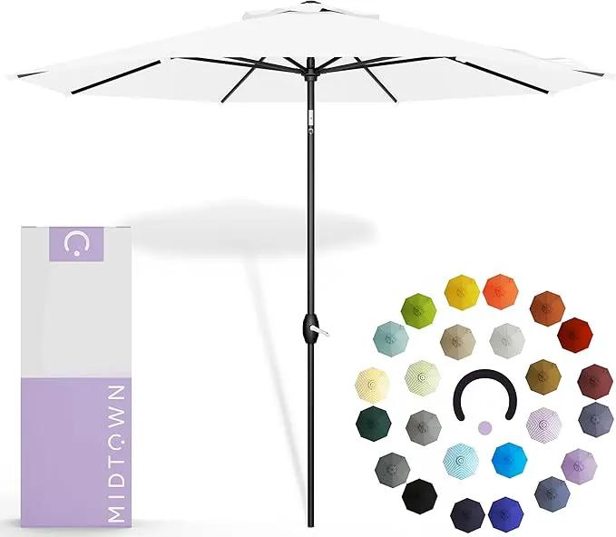 Midtown Umbrellas 10-Year-No-Fade - 8 Ft - UV Proof Ivory (White) Polyester Fabric - Umbrella Outdoor Patio, Auto-Tilt Aluminum Frame Patio Umbrella for Garden, Pool & Deck - Black Pole by GreenHaven Gardens