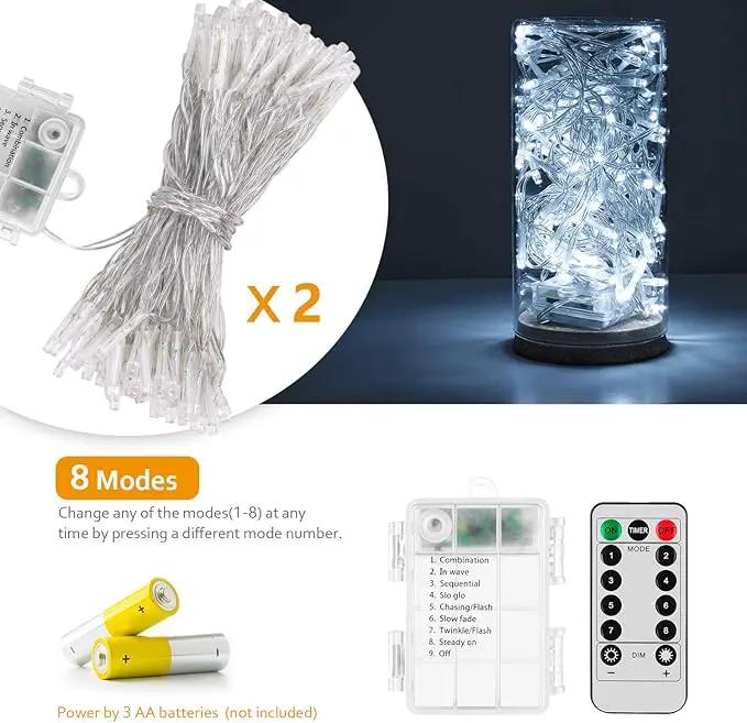 2 Pack 36ft 100 LED Battery Operated String Lights with Remote Timer Waterproof 8 Modes String Lights for Bedroom, Garden, Easter, Party, Christmas Indoor and Outdoor Decorations -Cool White by GreenHaven Gardens