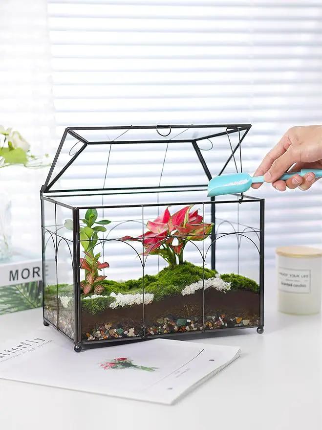Handmade Glass Planter Terrarium with Lid, Indoor Tabletop Centerpiece Display Box Modern Decor DIY Gift Plant Terrarium Container for Succulent Cacti Air Plants Flower (Black) by GreenHaven Gardens