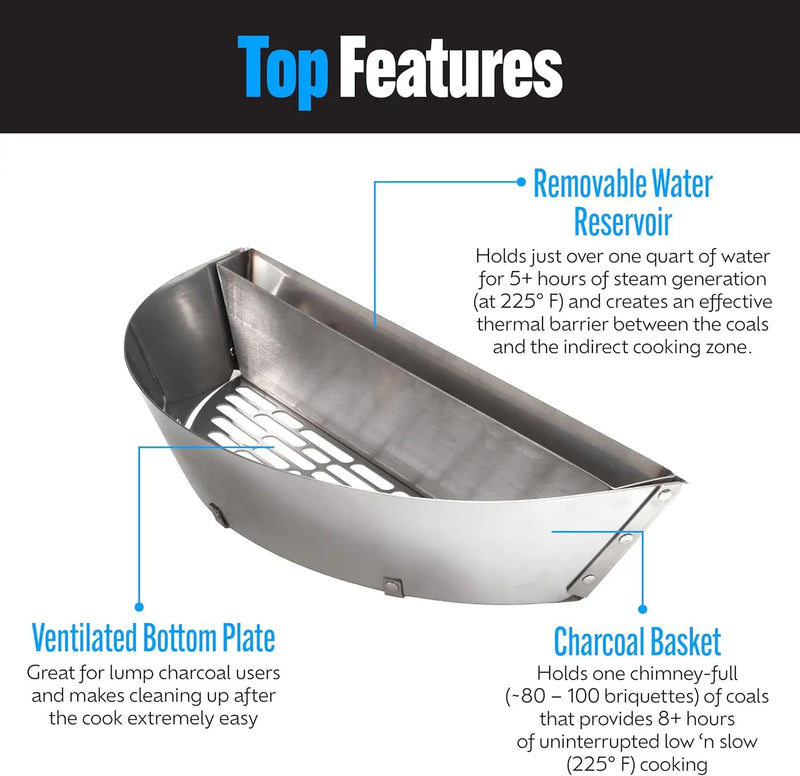 SnS Grills Slow ‘N Sear Charcoal Inserts for Low ‘N Slow & High-Heat Cooking - Patented Stainless Steel Accessories for Kettle Grills - Low Profile 22" by GreenHaven Gardens