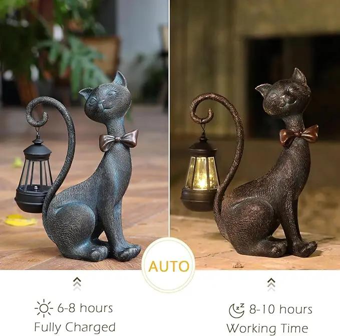 Whimsical Outdoor Cat Statues with Solar Garden Lantern:Cat Garden Statues for Outside Decor Clearance,Outdoor Figurine for Yard Art Lawn Ornaments Patio Balcony Home House - Valentines Birthday Gifts by GreenHaven Gardens
