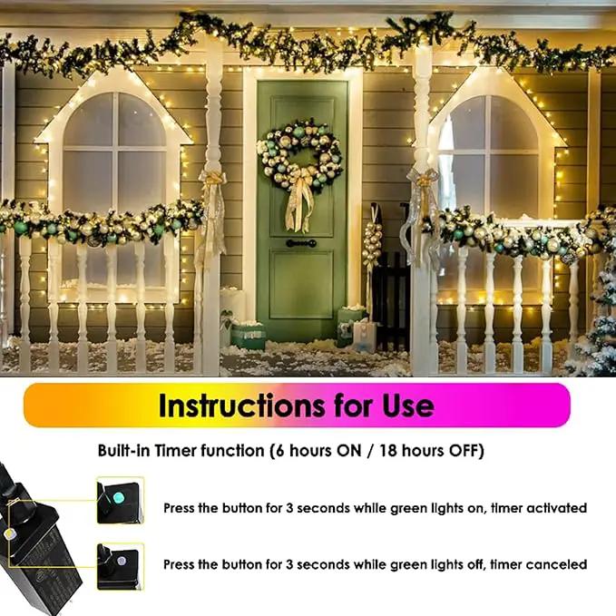 SANJICHA 2-Pack 66FT 200 LED Christmas Lights, Extendable Christmas Tree Light with Timer & Memory Function, Waterproof Green Wire Outdoor String Lights Indoor with 8 Lighting Modes (Warm White) by GreenHaven Gardens