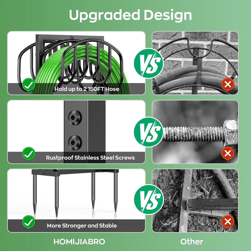 Garden Water Hose Holder Holds 2 * 150Ft Hoses, Heavy-Duty Metal Freestanding Hose Holder with 4 Spikes, Rustproof Garden Hose Reels Hose Hanger Storage for Outside, Yard, Lawn, Farm, Black by GreenHaven Gardens