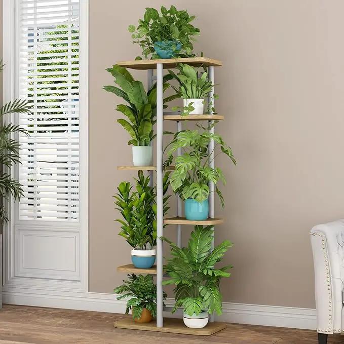 LINZINAR Plant Stand 6 Tier 7 Potted Multiple Flower Pot Holder Shelf Indoor Outdoor Planter Display Shelving for Patio Garden Corner Balcony Living Room (6 Tier-7 Potted, White) by GreenHaven Gardens