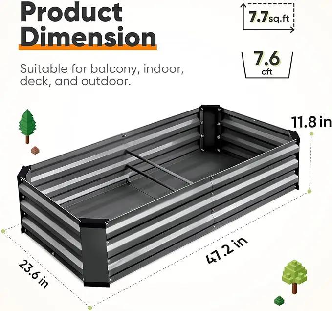 KING BIRD Raised Garden Bed Kit with Bottom 2025 Upgraded Galvanized Planter Garden Box Outdoor & Indoor for Gardening, Vegetables, Flowers, Dark Grey, 47.2x23.6x11.8 in by GreenHaven Gardens