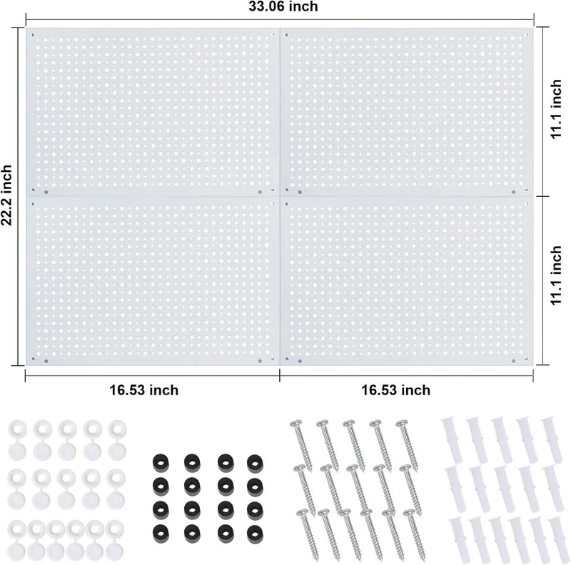 Peg Board, Heavy Duty Steel Organization Panels, Universal 1/8 and 1/4 Peg Board Accessories, Ideal for Garage Tool Storage, Pack of 4(White, 16X10.5) by GreenHaven Gardens