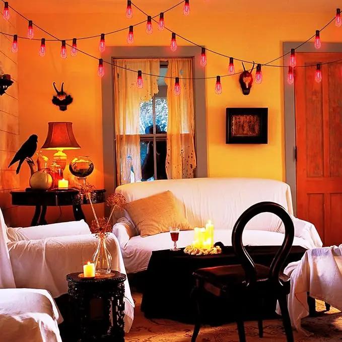 Abeja LED Flame String Lights, 10Ft ST40 Halloween Flicker Flame String Lights with 10 LED Flame Bloody Tears Bulbs, Hanging Outdoor Halloween Light for Patio Garden Party Backyard -Black by GreenHaven Gardens