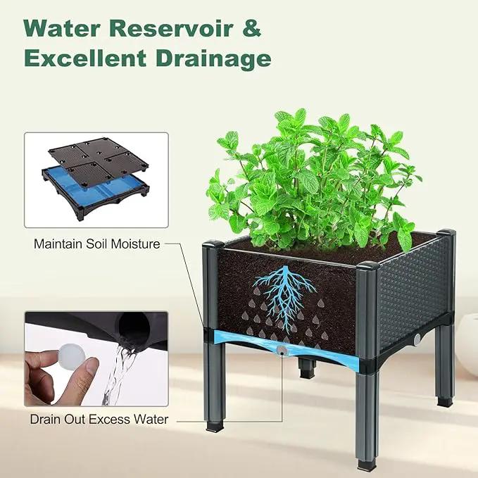 Emalie Raised Garden Beds Elevated Plastic Planter Box with Drainage Plugs Perfect for Vegetables Flowers Herbs Growing Outdoor, 73.0" Lx15.7 Wx40.9 H Grey by GreenHaven Gardens