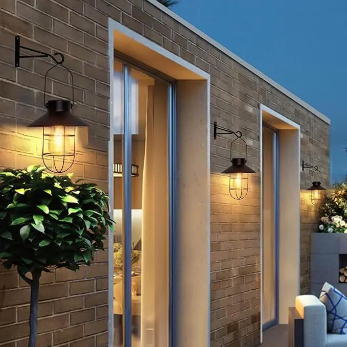 pearlstar Solar Lanterns Outdoor Metal Solar Powered Hanging Lights Waterproof for Wall Barn Yard Garden Patio Garage Balcony Porch Fence Decor, Warm White Edison Bulb (Black-2pack) by GreenHaven Gardens