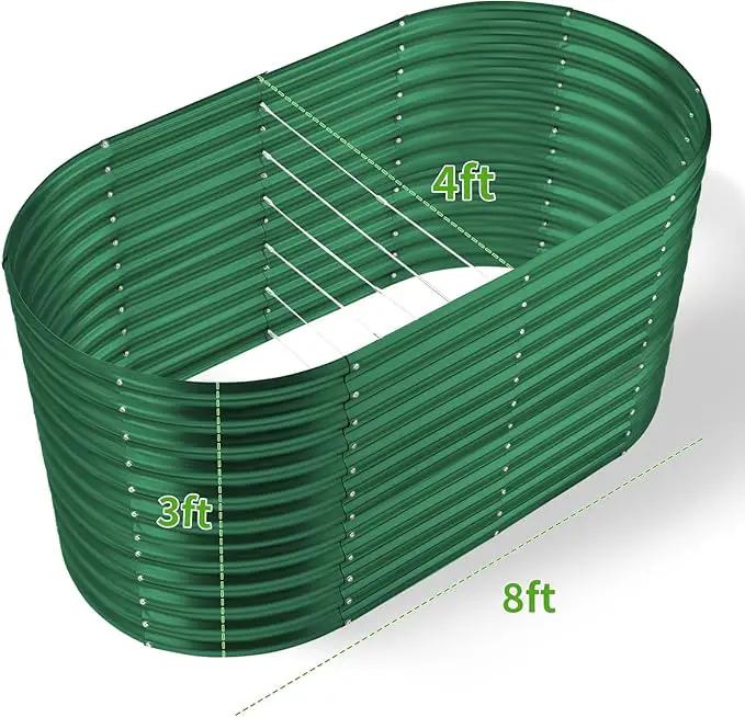 Land Guard 8x4x3ft Oval Galvanized Raised Garden Beds, Large-Capacity Metal Planter Box Outdoor, Durable Deep Raised Garden Bed 3ft Tall, Raised Beds for Gardening Vegetables, Forest Green by GreenHaven Gardens