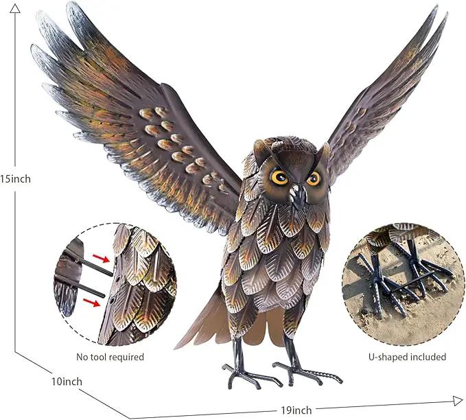 Natelf Garden Owl Sculptures & Statues, Standing Metal Bird Yard Art Sculpture for Patio Backyard Pond Outdoor Decorations by GreenHaven Gardens
