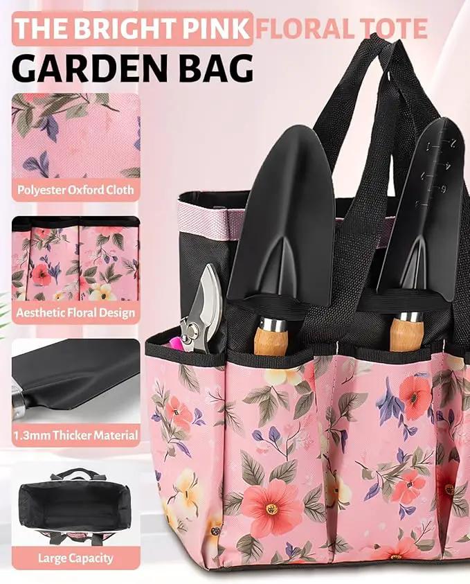 Pink Gardening Tools, Garden Tool Set for Women, 5 Piece Womens Gardening Kit with Garden Hand Tools Pink Floral Garden Bag,Gardening Gifts for Wife (5-Piece Pink) by GreenHaven Gardens