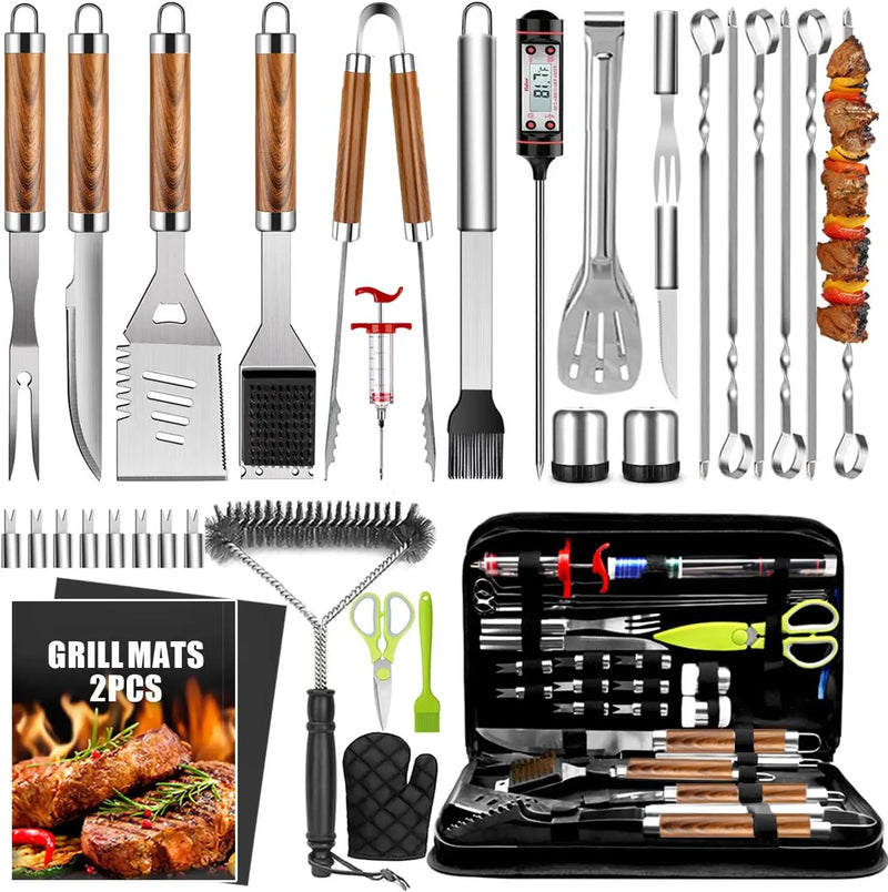 34Pcs Grill Accessories Grilling Gifts for Men, 16 Inches Heavy Duty BBQ Accessories, Stainless Steel BBQ Tools with Thermometer, Grill Mats for Backyard, BBQ Gifts Set for Men Women by GreenHaven Gardens