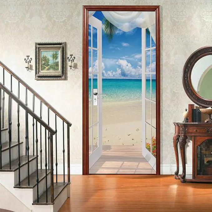 3D Door Stickers Murals - Landscape - Peel and Stick - Waterproof & Washable - Matt Finish - 34.6" x 78.7" - White - Door & Wall by GreenHaven Gardens
