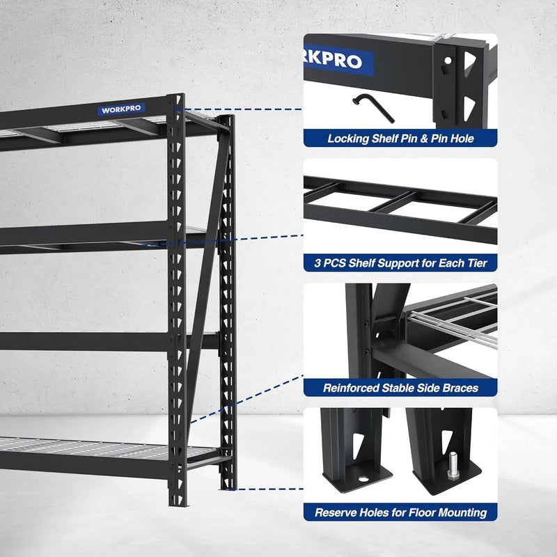 WORKPRO 68" Ultra Wide 4-Tier Metal Garage Shelving Unit, 68"W x 24"D x 65"H, 7200 LBS Capacity, Heavy Duty Storage Utility Rack, Industrial Adjustable Shelves for Shop Warehouse Basement, Pack of 10 by GreenHaven Gardens